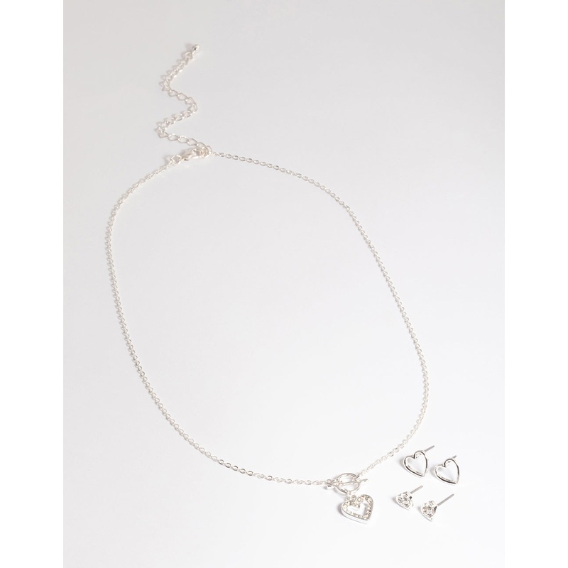 Silver T&O Heart Motif Jewellery Set
