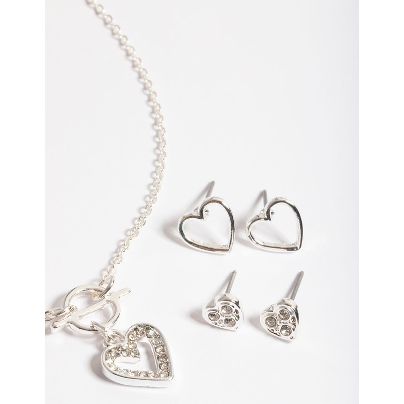 Silver T&O Heart Motif Jewellery Set