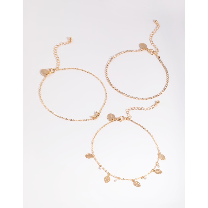 Gold Butterfly & Leaf Anklet Pack