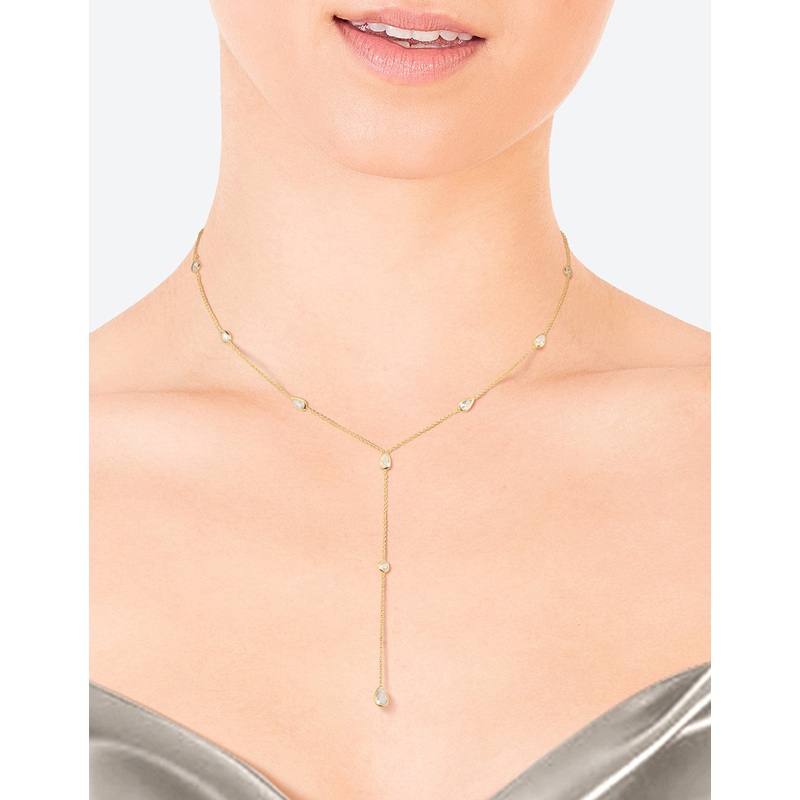 Gold Plated Cubic Zirconia Lariat Necklace