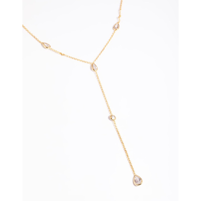 Gold Plated Cubic Zirconia Lariat Necklace