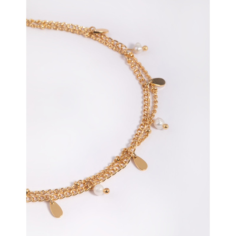 Gold Plated Freshwater Pearl Anklet Set