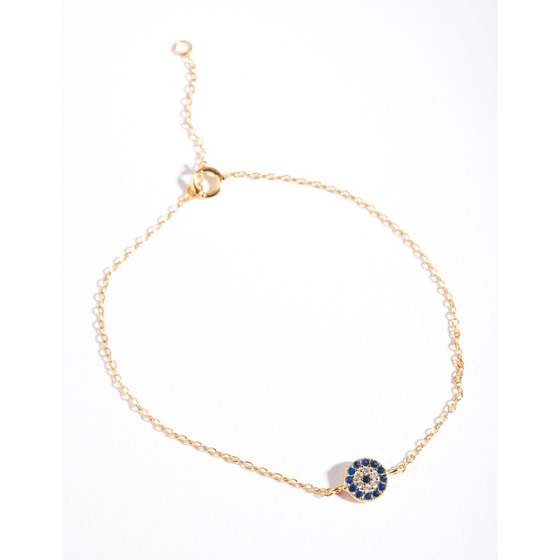 Gold Plated Sterling Silver Evil Eye Disc Bracelet
