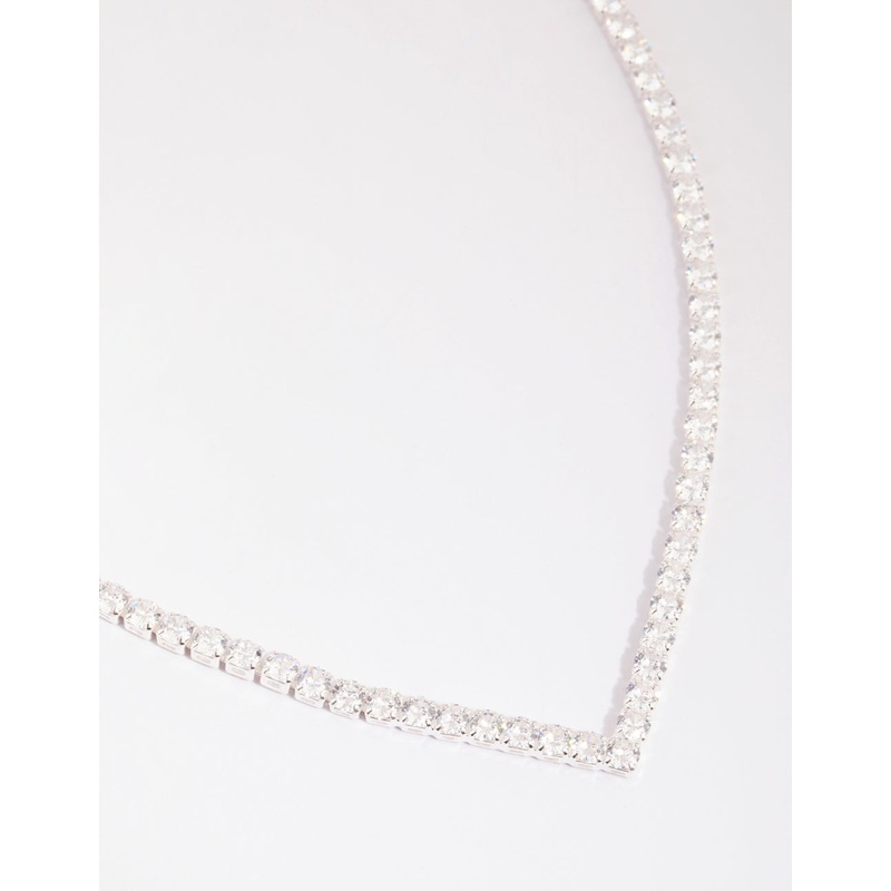 Silver Cubic Zirconia Cup Chain Pointed Tennis Necklace