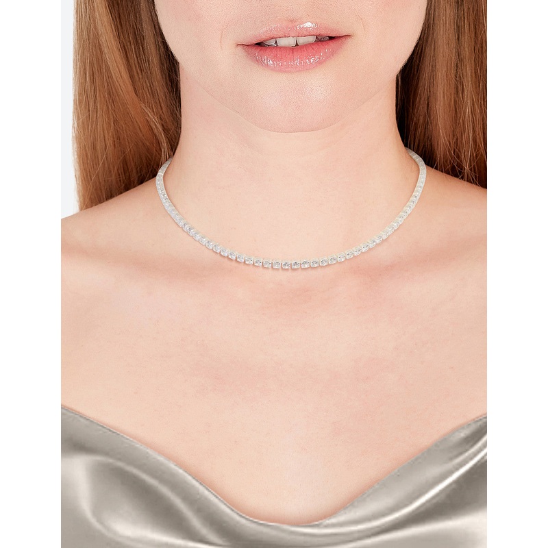 Silver Cubic Zirconia Earrings & Tennis Necklace Set