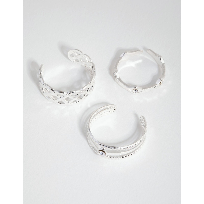 Silver Lattace & Station Toe Ring Pack
