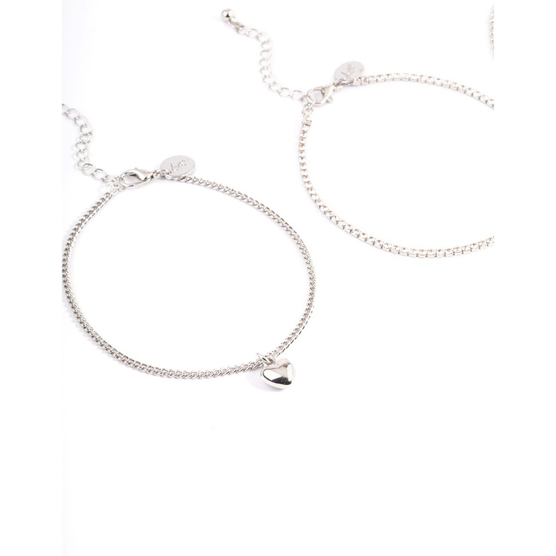 Silver Puffy Heart Multi Anklet