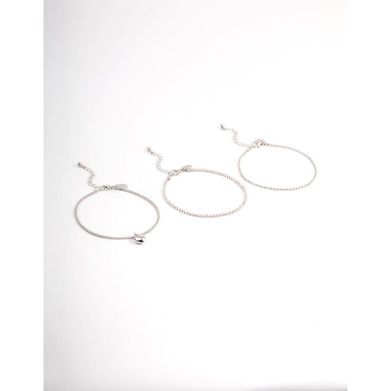 Silver Puffy Heart Multi Anklet