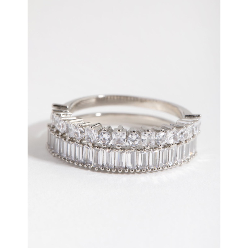 Silver Rectangle & Square Stone Pack Rings