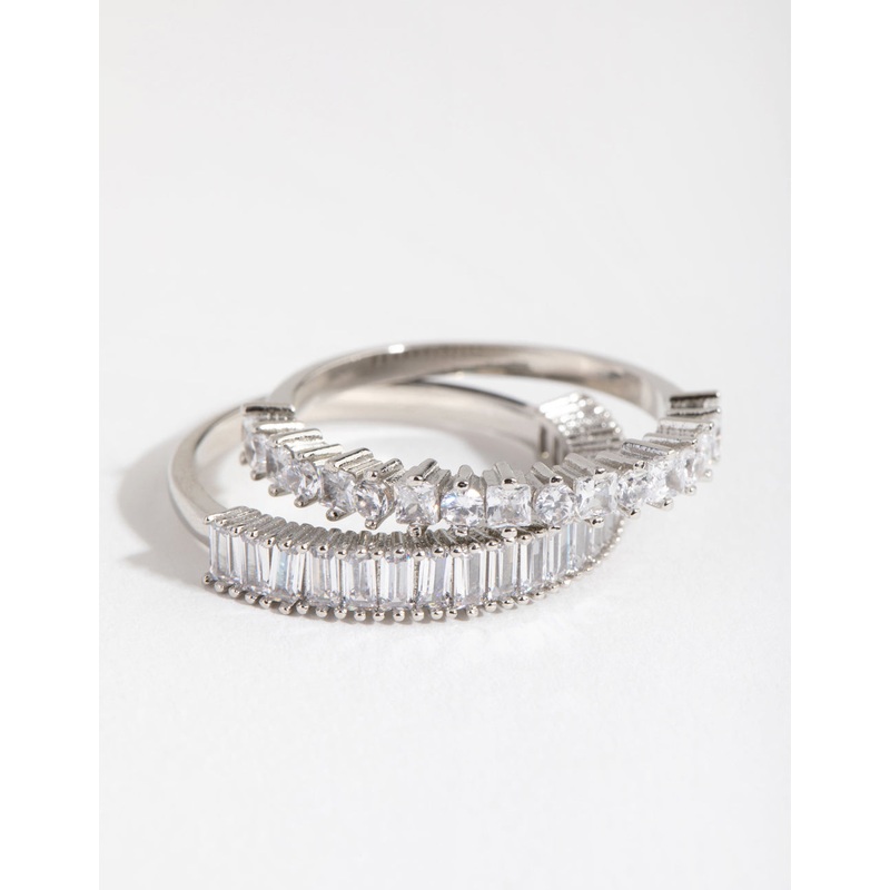 Silver Rectangle & Square Stone Pack Rings