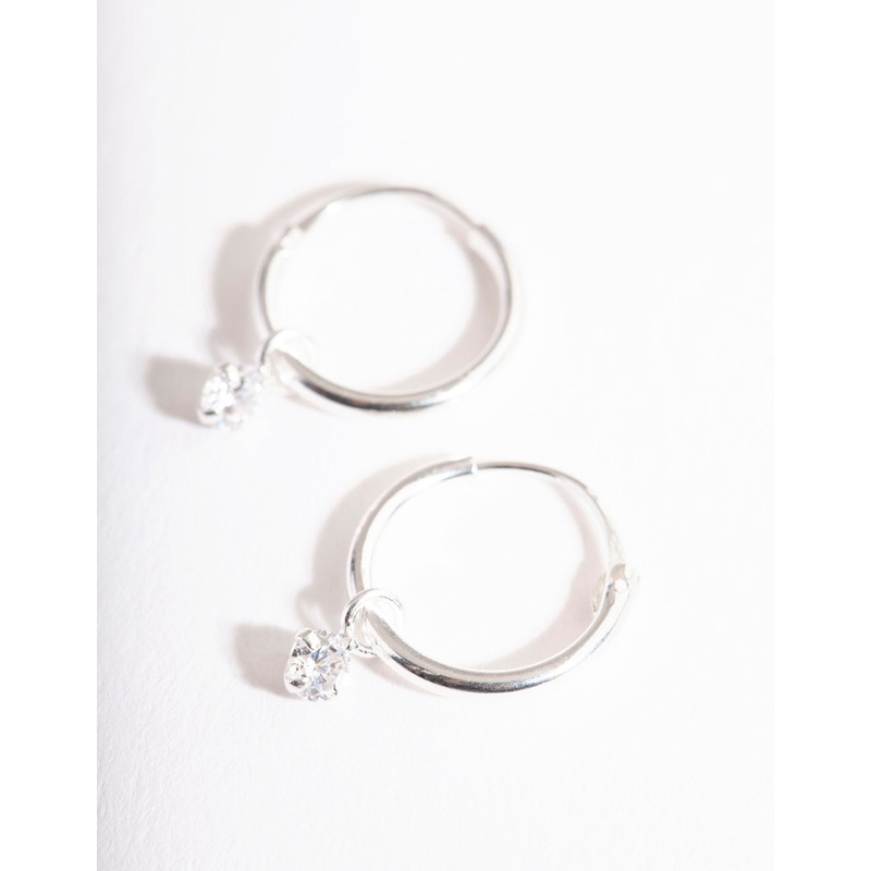 Sterling Silver Diamante Dangle Hoop Earrings