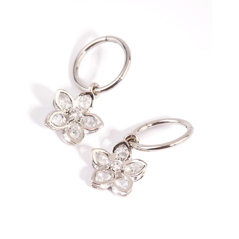 Surgical Steel Cubic Zirconia Flower Sleeper Earrings