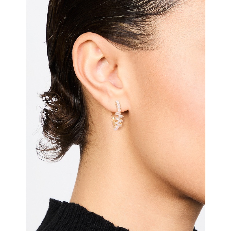 Gold Plated Pearl & Cubic Zirconia Hoop Earrings