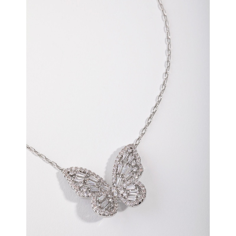 Sillver Diamond Simulant Large Butterfly Necklace