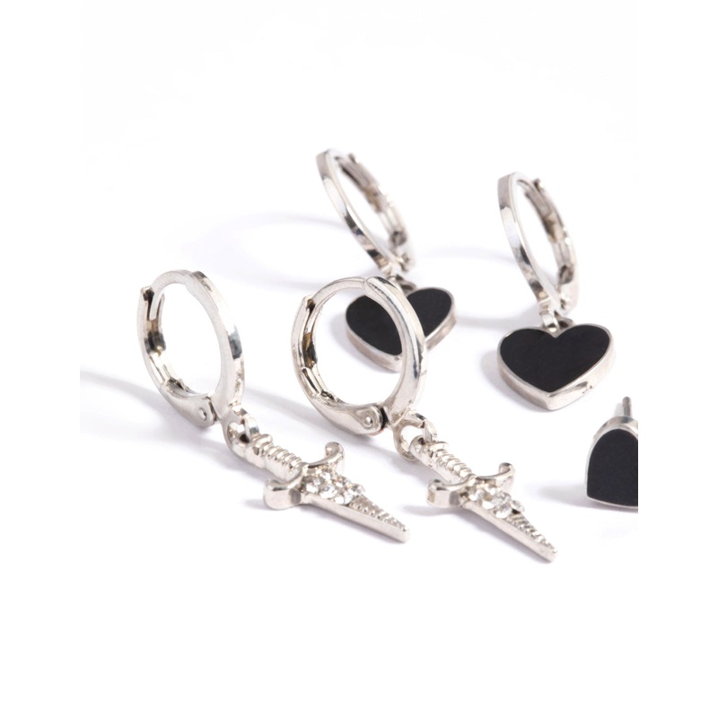 Silver Heart Flame Earring Stack Pack