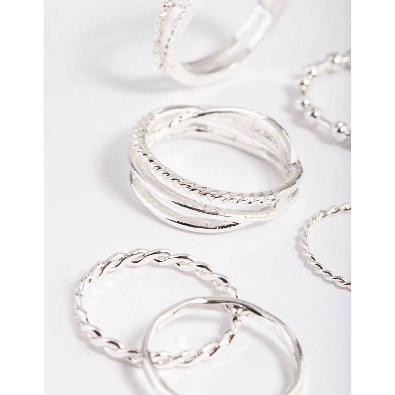 Silver Mixed Ball Band Ring Pack