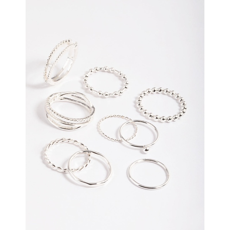 Silver Mixed Ball Band Ring Pack