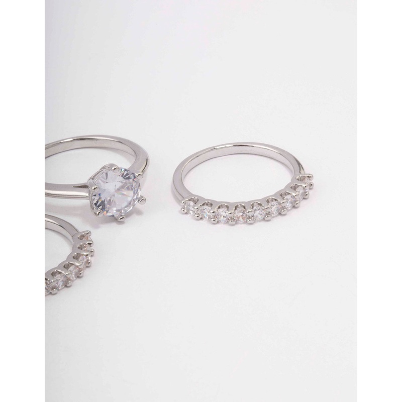 Silver Pave Solitaire Ring 3-Pack