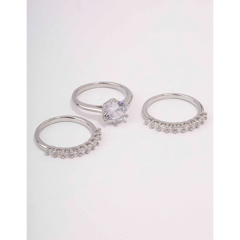 Silver Pave Solitaire Ring 3-Pack
