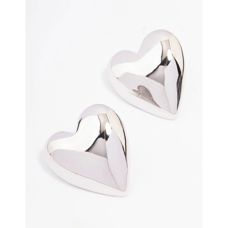 Silver Puffy Heart Stud Earrings