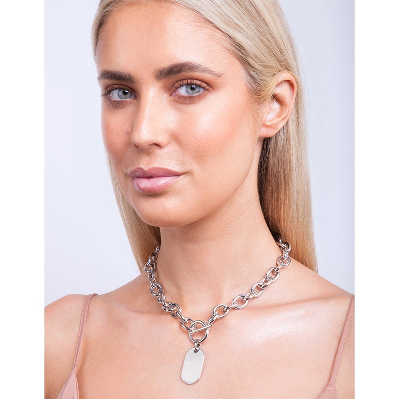 Silver Thick Chain Pendant Necklace