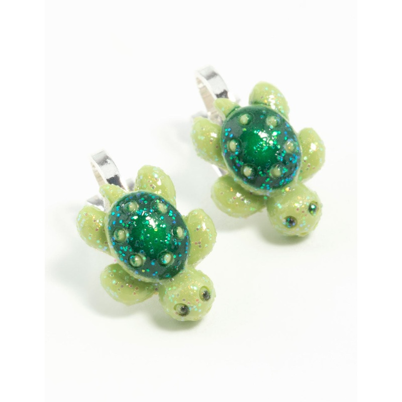 Silver Turtle Clip On Earrings