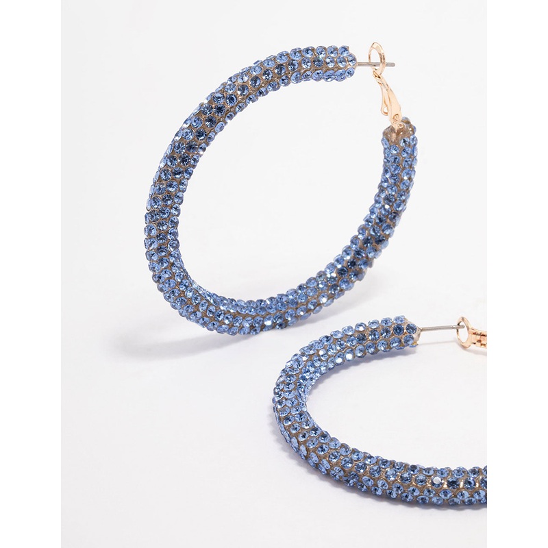Blue Encrusted Hoop Earrings 40mm