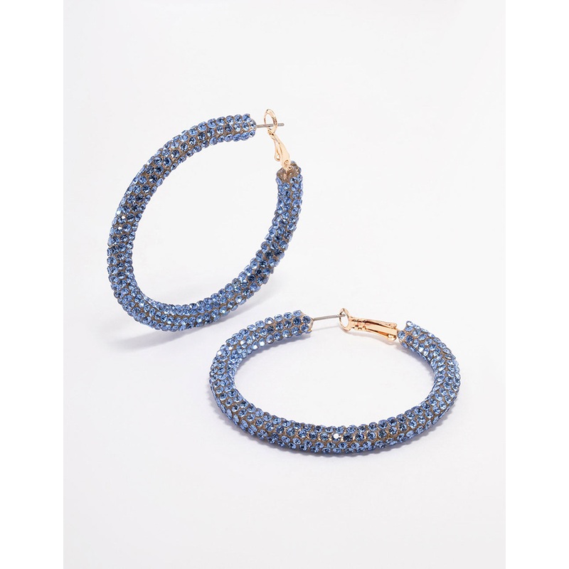 Blue Encrusted Hoop Earrings 40mm