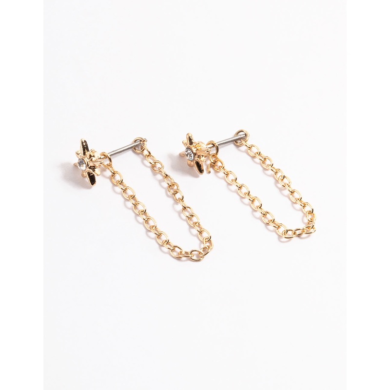 Gold Chain Front & Back Stud Earrings