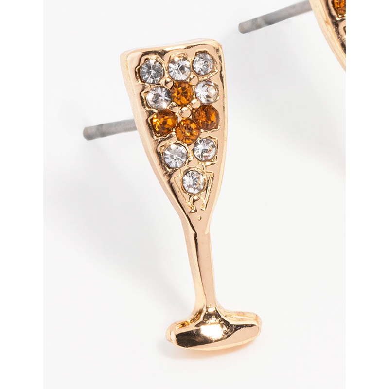 Gold Champagne Flute Stud Earrings