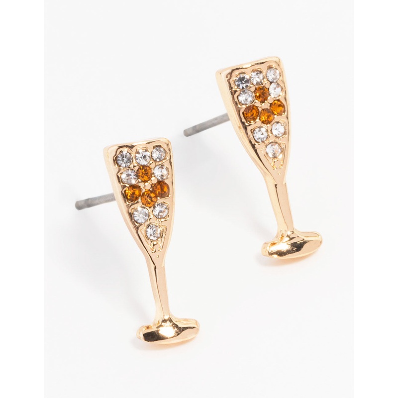 Gold Champagne Flute Stud Earrings