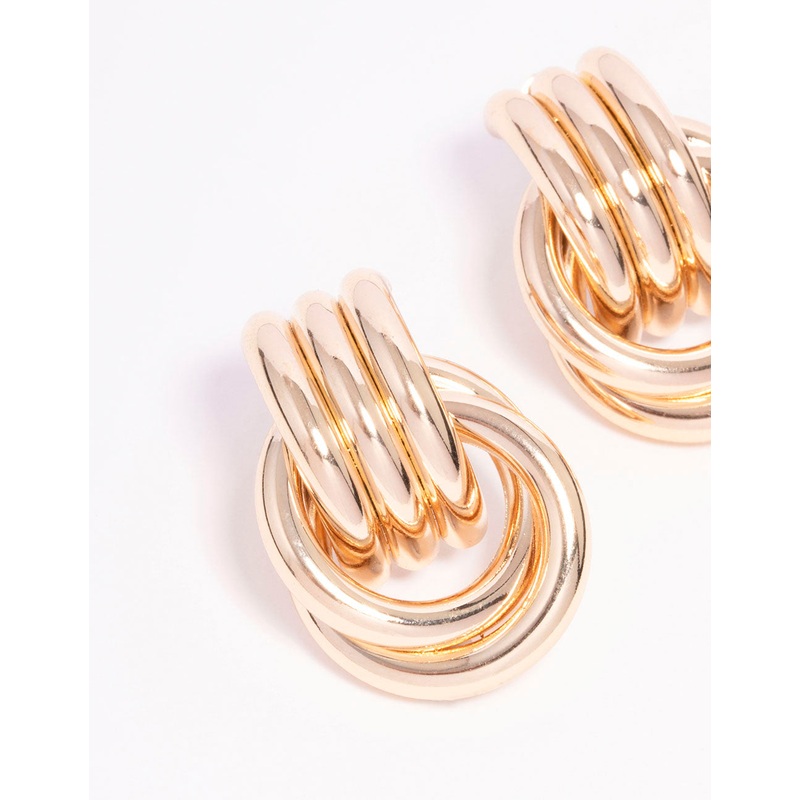 Gold Triple Row Wrapped Knotted Drop Earrings