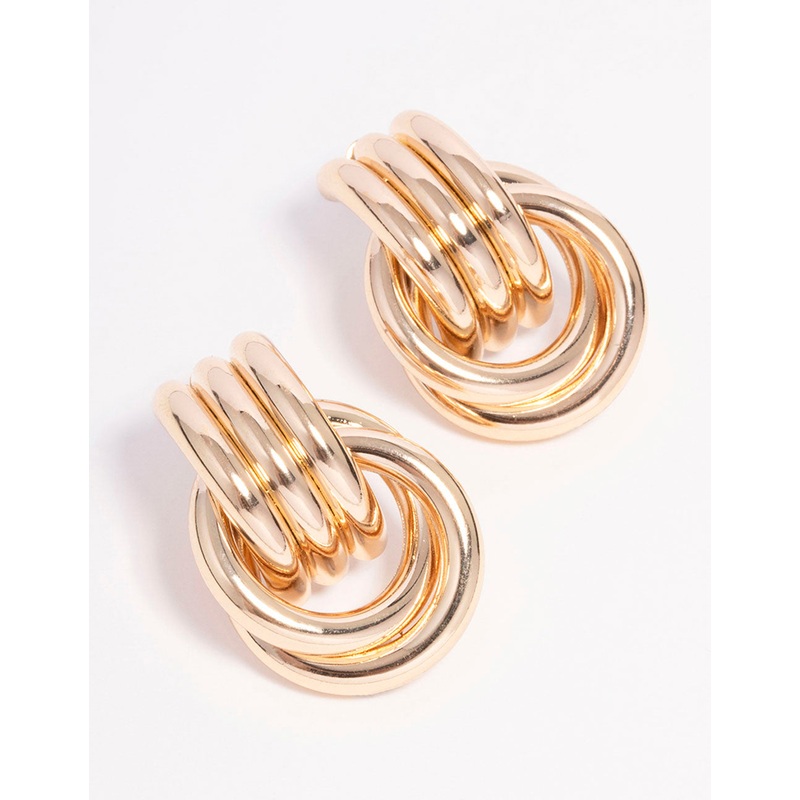 Gold Triple Row Wrapped Knotted Drop Earrings