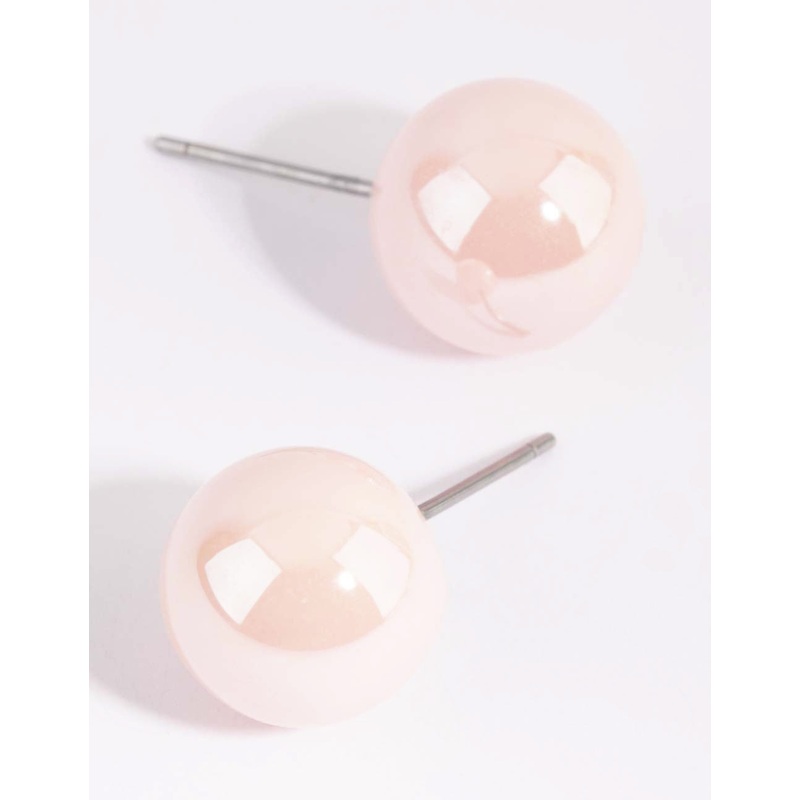 Matte Pink Ball Stud Earrings