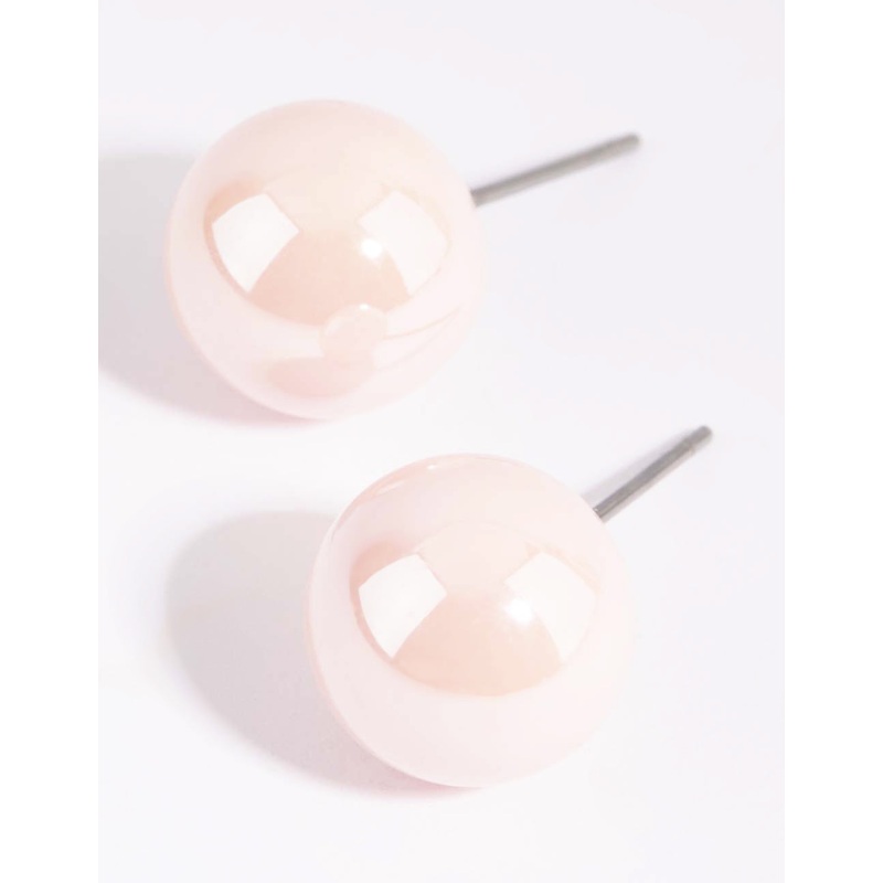 Matte Pink Ball Stud Earrings