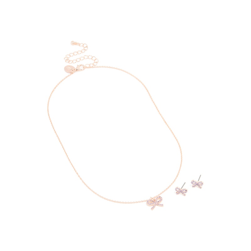 Rose Gold Bow Diamante Jewellery Set