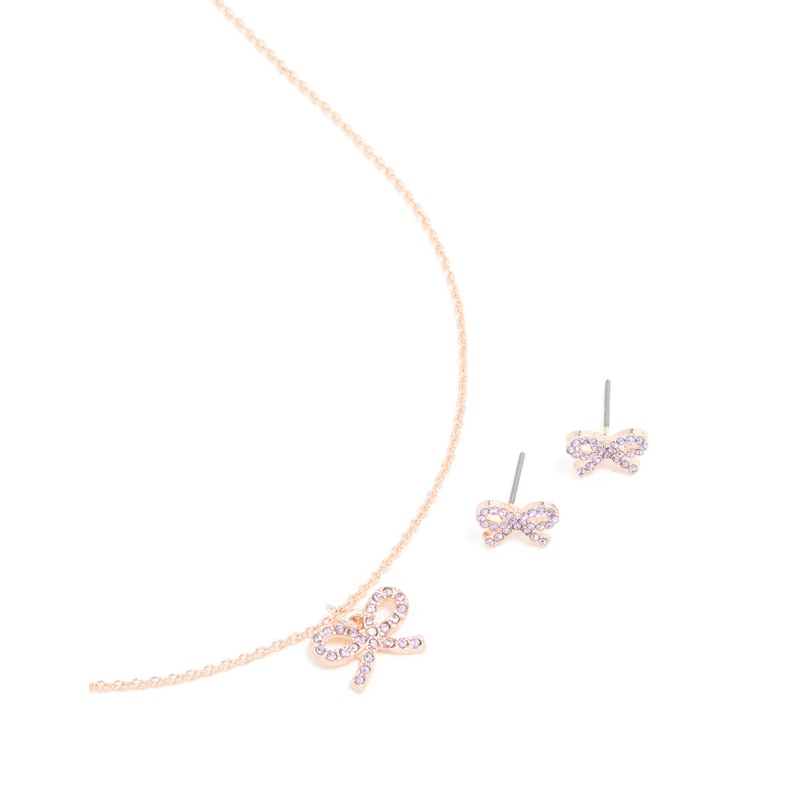 Rose Gold Bow Diamante Jewellery Set