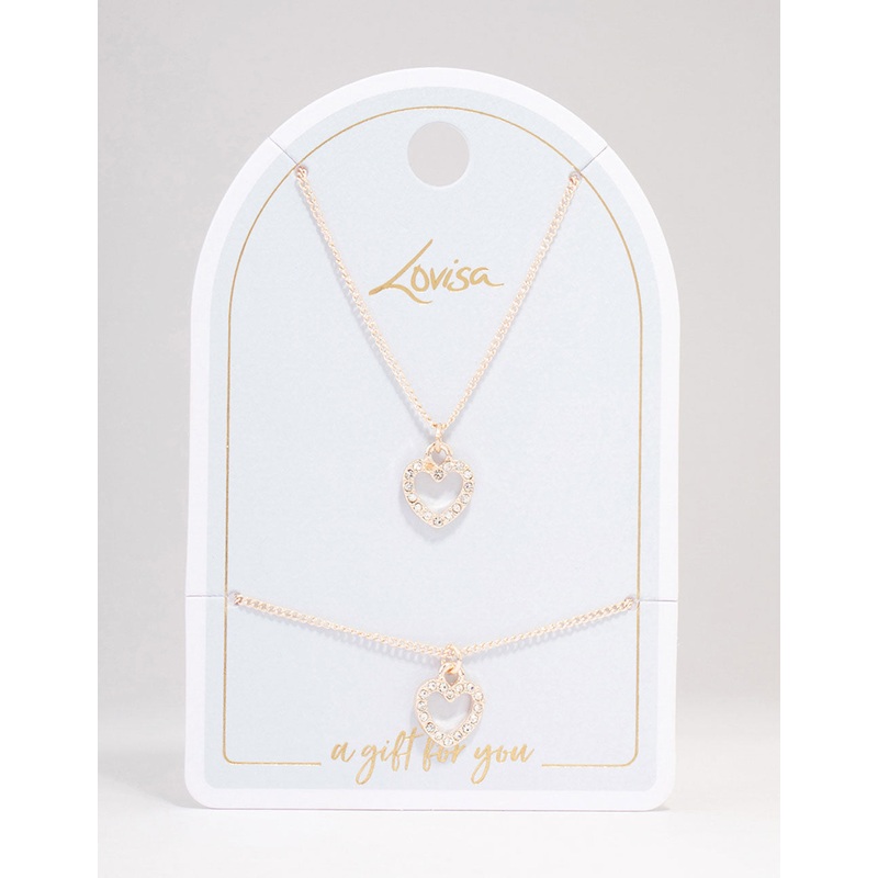 Rose Gold Heart Diamante Jewellery Set