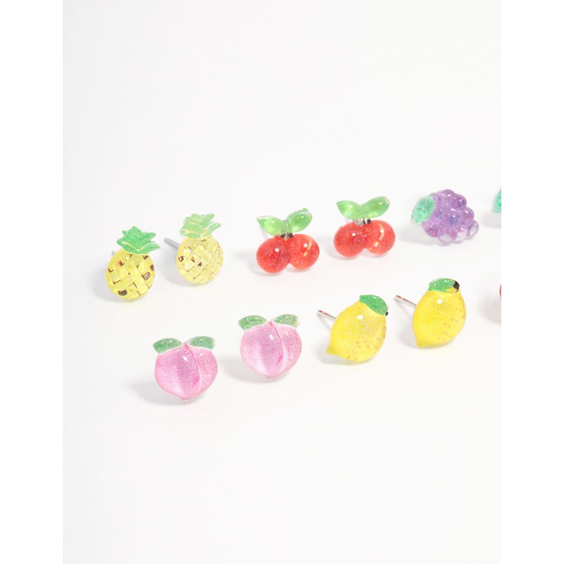 Silver Fruit Salad Earring 8-Pack
