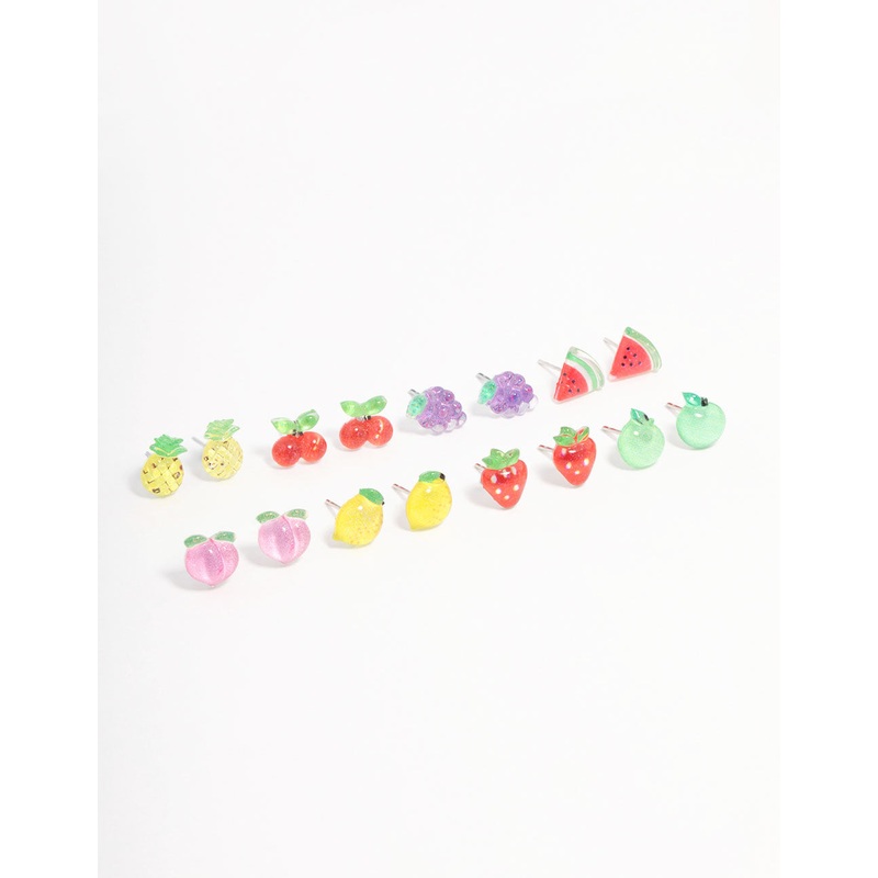 Silver Fruit Salad Earring 8-Pack