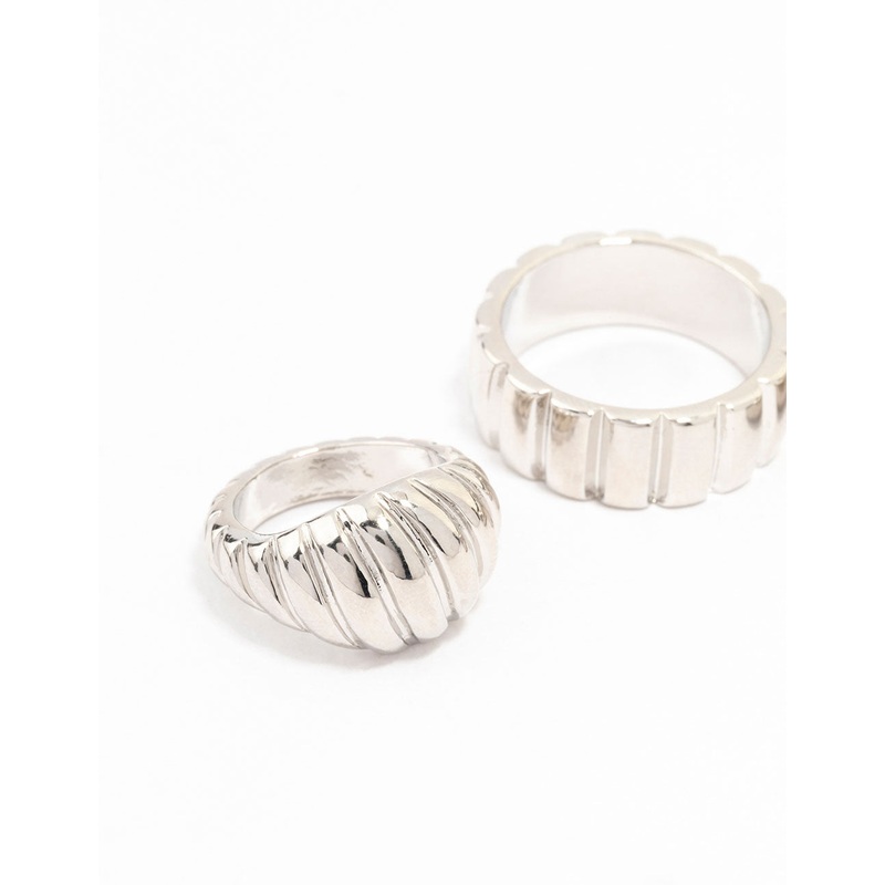 Silver Smooth & Ribbed Rings 3-Pack