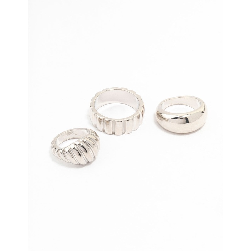 Silver Smooth & Ribbed Rings 3-Pack