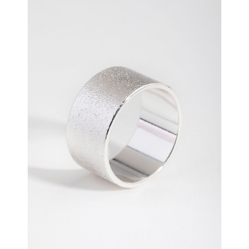 Silver Textured Wide Band Ring