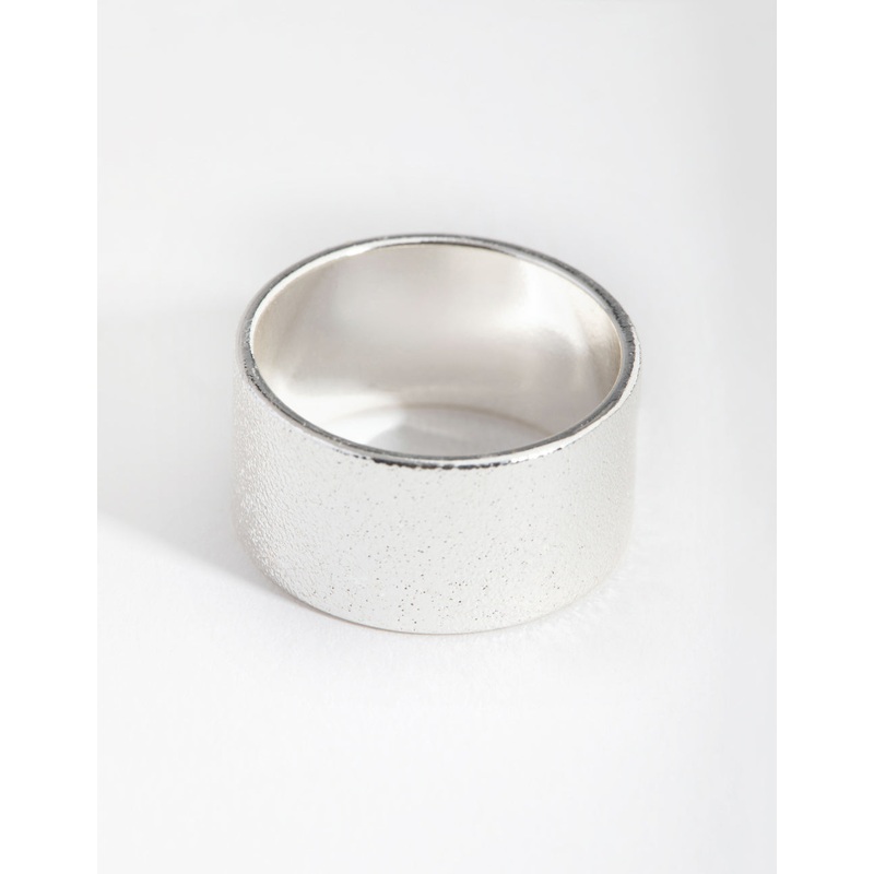 Silver Textured Wide Band Ring