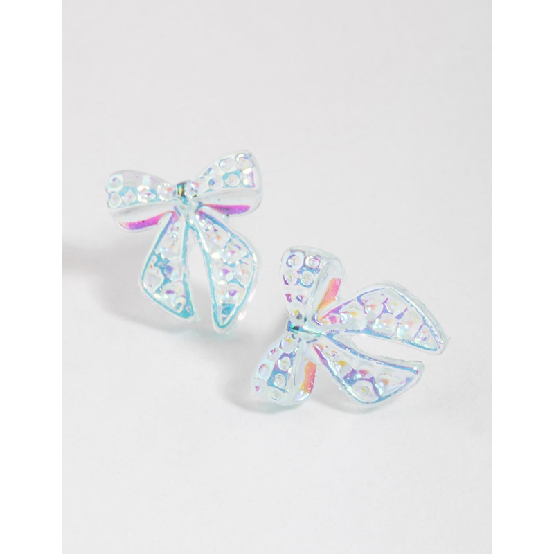 Teal Ribbon Stud Earrings