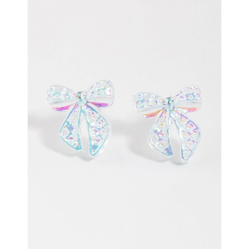 Teal Ribbon Stud Earrings