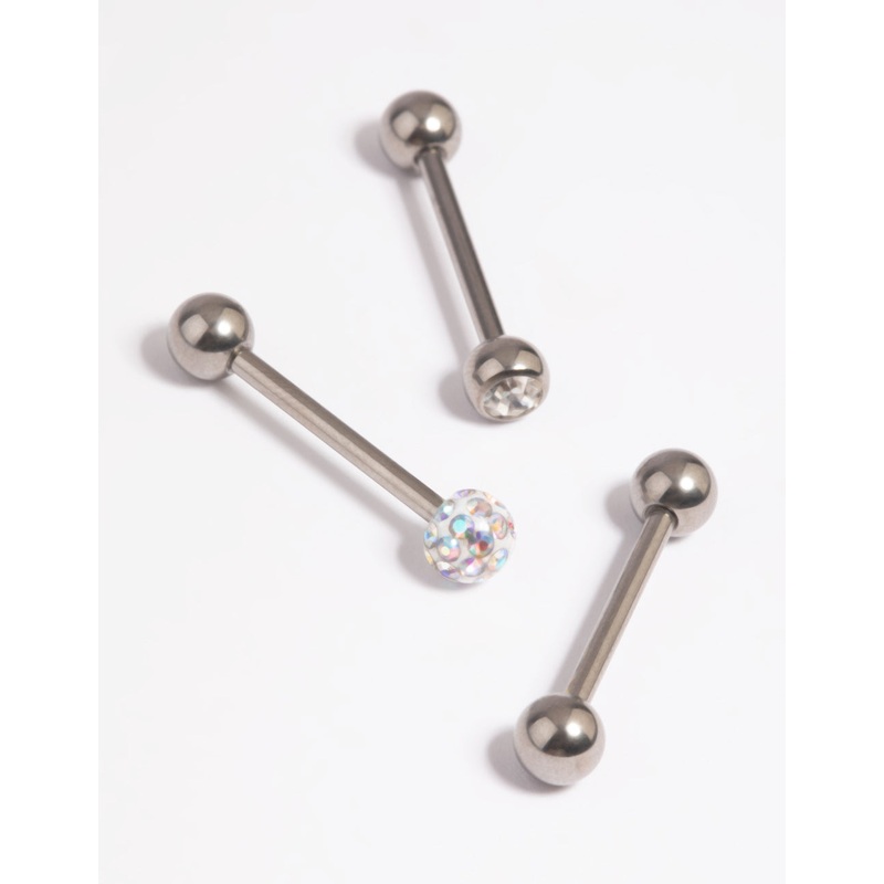 Titanium Pave Tongue Piercings 3-Pack