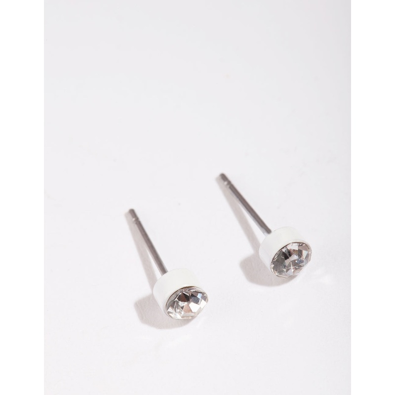 White Diamtante Bezel Stud Earrings
