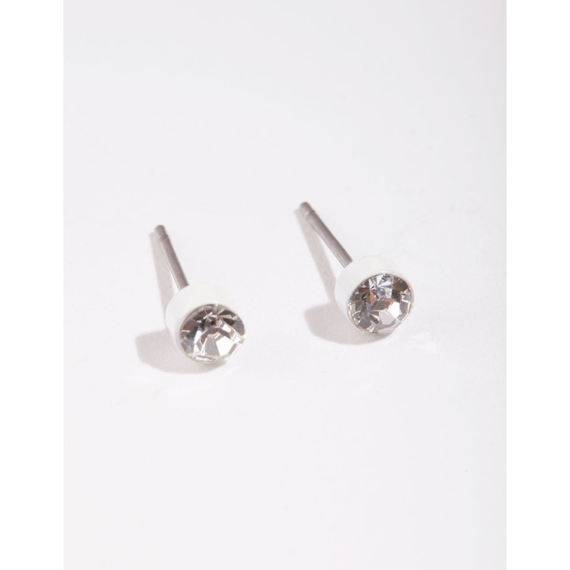 White Diamtante Bezel Stud Earrings