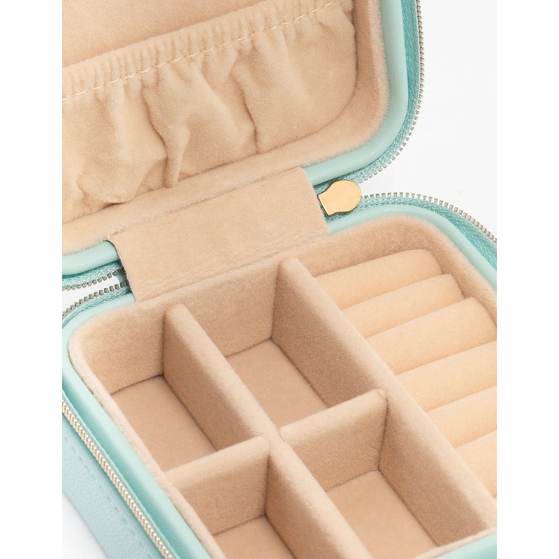 Blue Faux Leather Square Jewellery Case